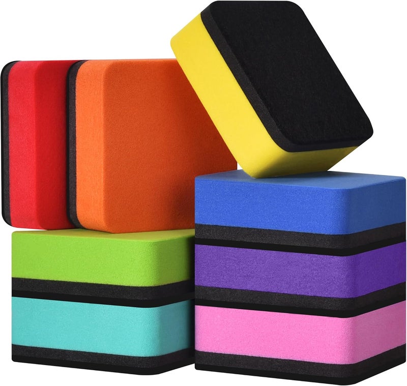 PRZRU Mini Dry Erase Eraser, 8 Pack Magnetic Whiteboard Dry Erase Erasers- Ideal for Kids, Teachers, and Classroom Supplies（Mixed Colours, 2 x 2 Inch - Image 1